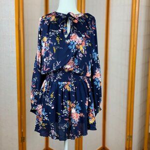 NWOT Lucky Brand - Navy Floral Long Sleeve BOHO Bohemian Mini Dress - Size S